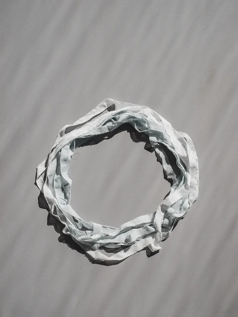 Circle of degradable textile string from Almedahls, highlighting eco-friendly design.