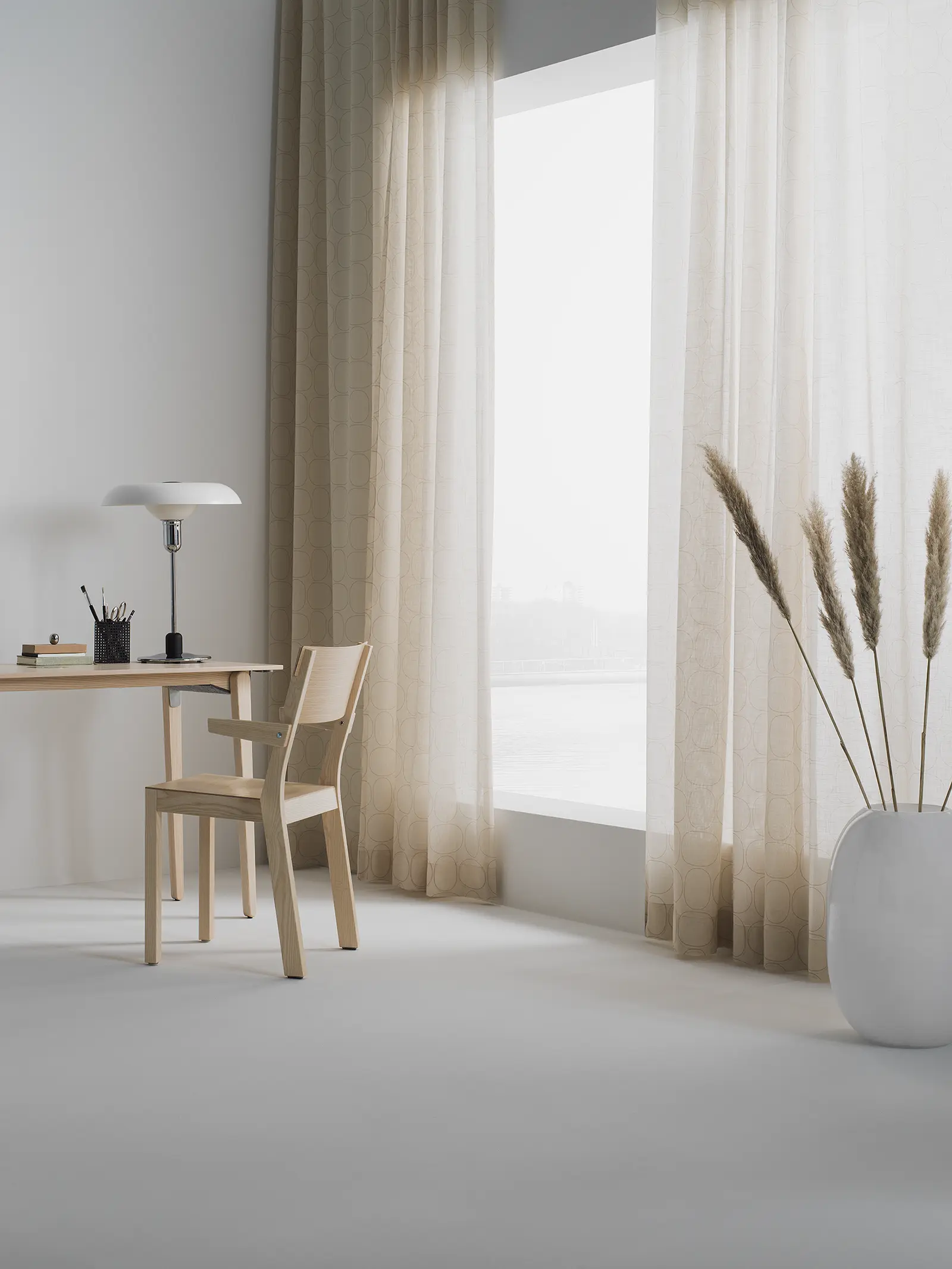 Inspiro curtains in soft beige from the Piet Hein collection.
