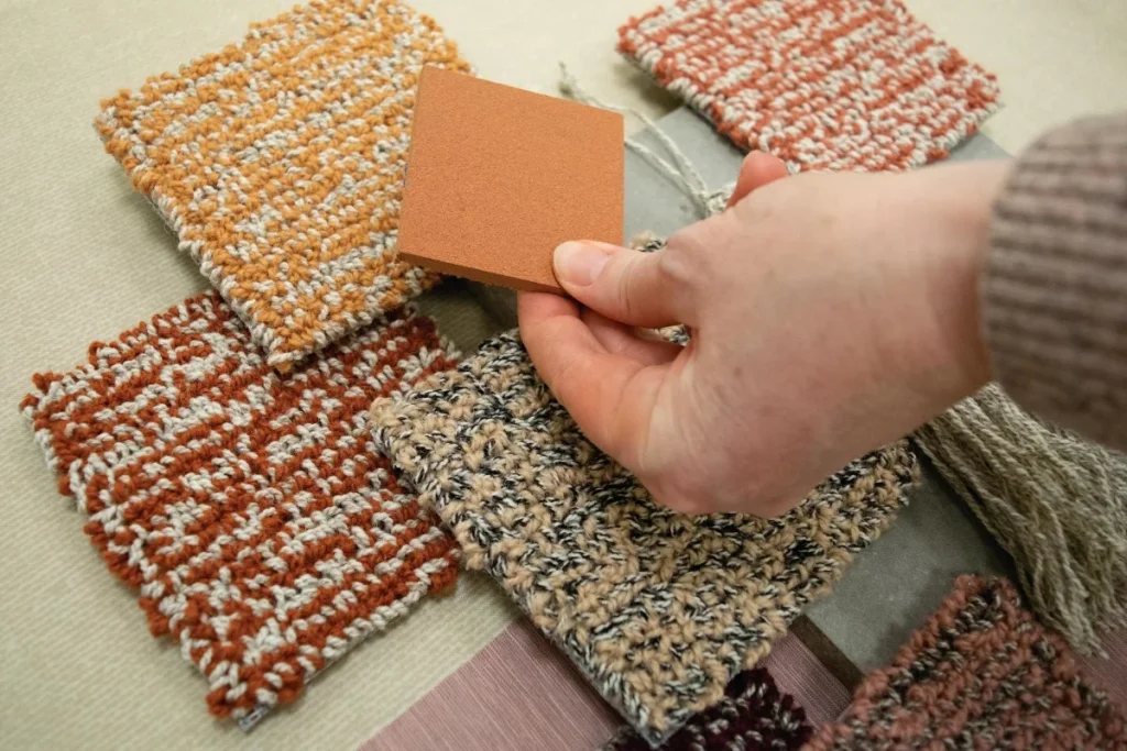 Collage of Curve carpet in various colours, showed by Almedahls designer.