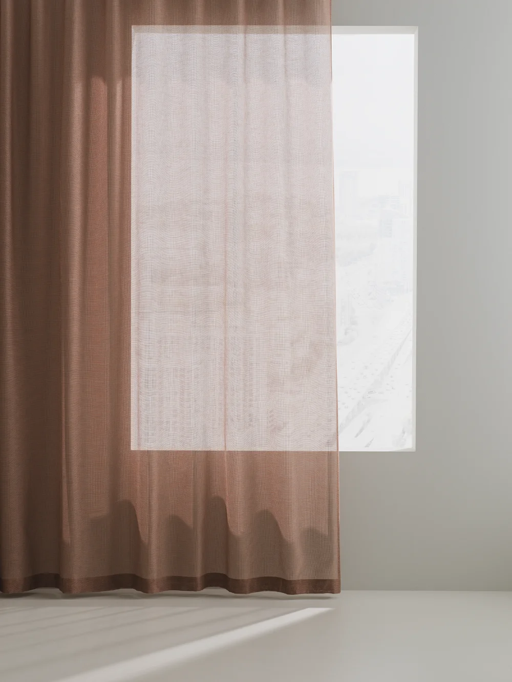 A transparent curtain fabric Note from Almedahls in a window.