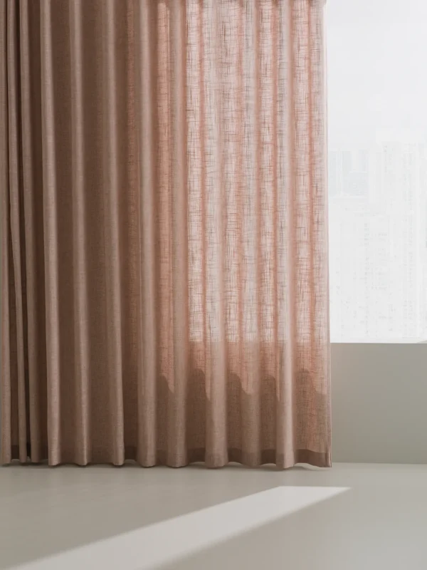 Almedahls Rye curtain fabric in window.