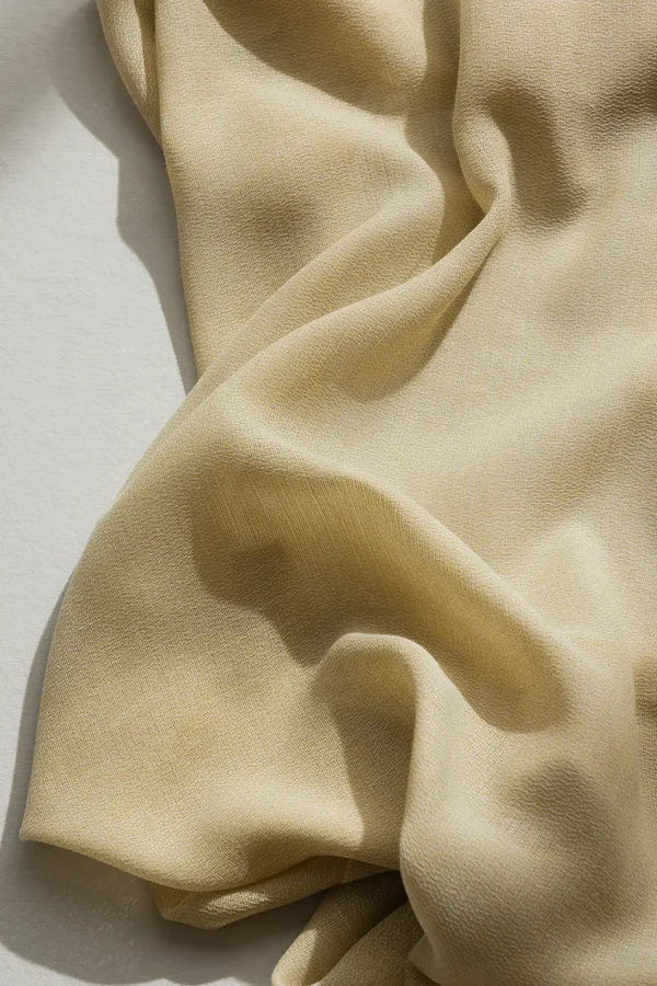 Detail of ZEN transparent hanging textile with a refined woven texture and soft drape.