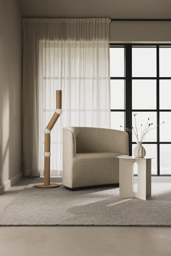 YTA loop rug in a neutral lounge interior.
